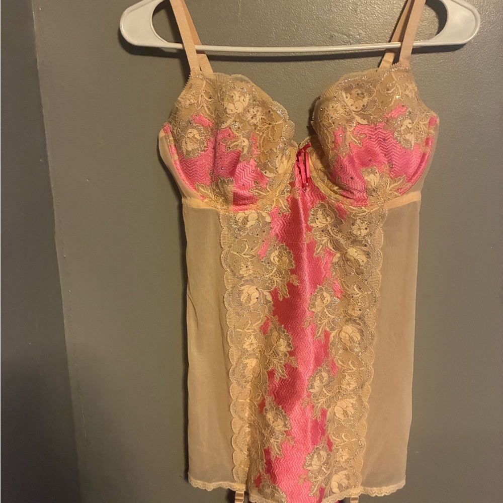 Victoria's Secret Pink and Beige Lace Chemise